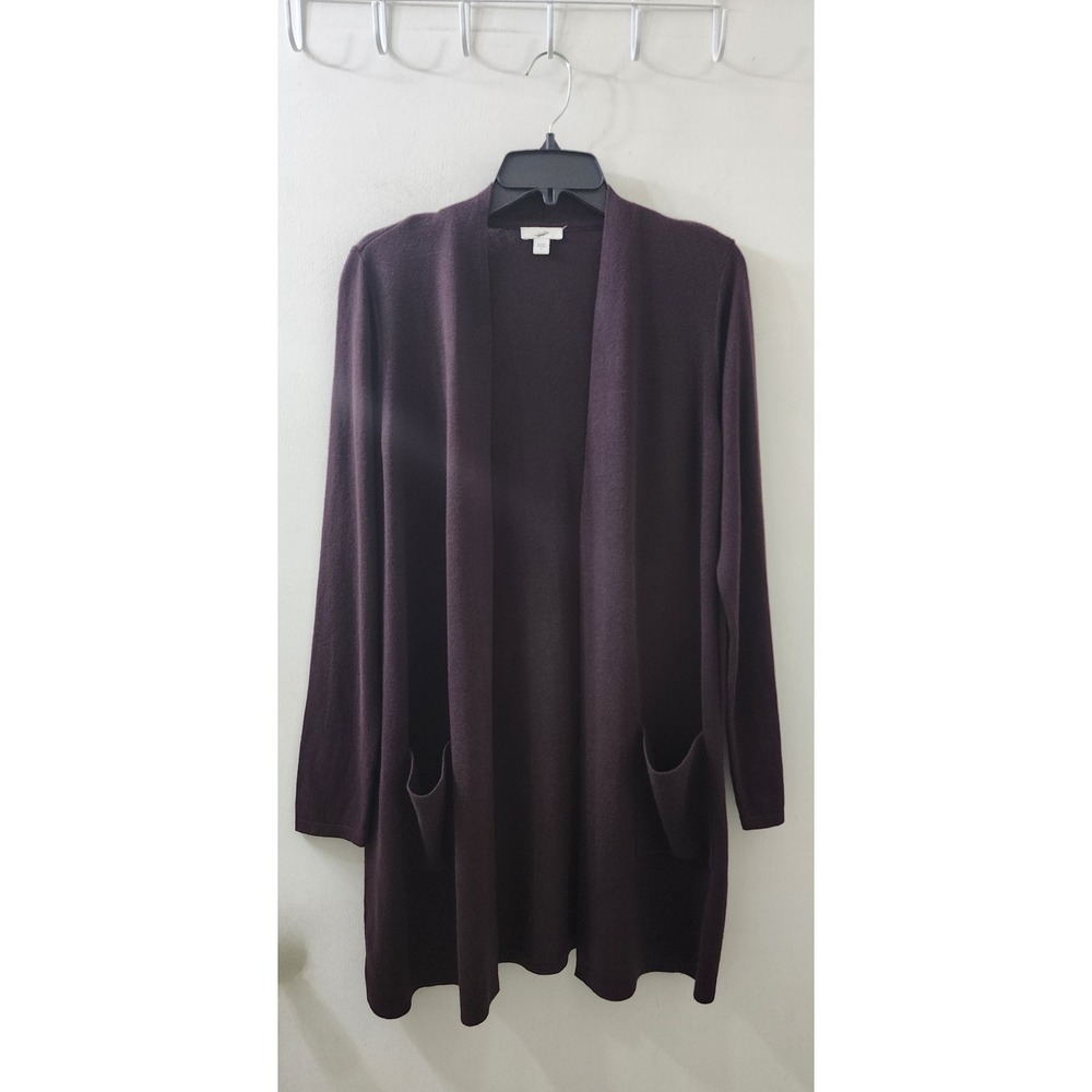 J.Jill Dark Plum Purple Silk Blend Open Front Longline Cardigan Sweater Small